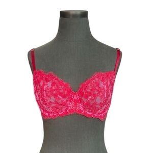 Women’s Bra Victoria’s Secret Very Sexy Hot Pink Sheer Floral Lace Bra Lingerie
